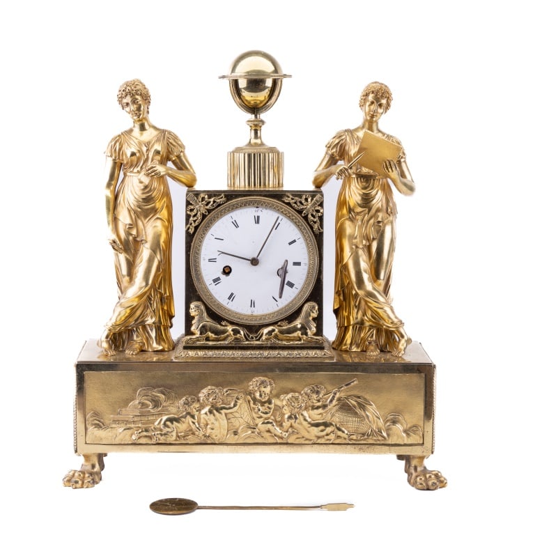 19th C French Brass Figural Clock, Ornate (1 of 13)