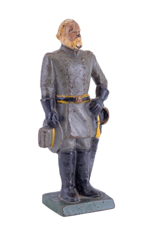 Cast Gen. Lee Door Stop, Early/Mid 20th C: Item measures approximately 7.5"H. It is a single piece of cast iron, which retains much of original paint. There is an obscured marking on back of base.