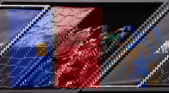 Designer Wallets & Accessories: Includes a red wallet, blue leather Ralph Lauren wallet, Christian Dior and Dolce & Gabana reading glasses and more.