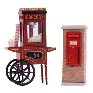 Vintage Popcorn Maker and Post Box Miniatures: Vintage Popcorn Maker and British Victorian Post Box Dollhouse Miniatures Highly detailed ed wheeled popcorn maker (6 1/8 "x 3 7/8" x 2") includes hand-painted black and gold detailing and working