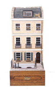 Gilded Age London "Longbourn" Manson by Bryan Pool: Gilded Age London Mansion. Forever England "Longbourn" by Bryan Pool (1987(, This piece was purchased for $5500 in 2006. This stately four story house has a brick exterior, second story wrought iron b