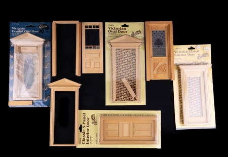 Doors and Frames Dollhouse Miniatures: Collection includes one Victorian glazes exterior door by Houseworks (fits opening approximately 7 3/8" high x 3" wide), one Victorian oval door by Houseworks (fits opening approximately 7 7/16" high