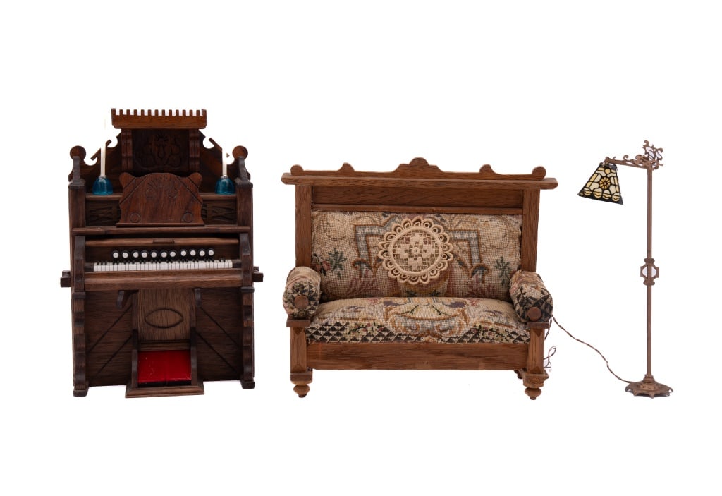 Warren Dick Organ, Sofa & Tiffany Lamp Miniatures (1 of 15)