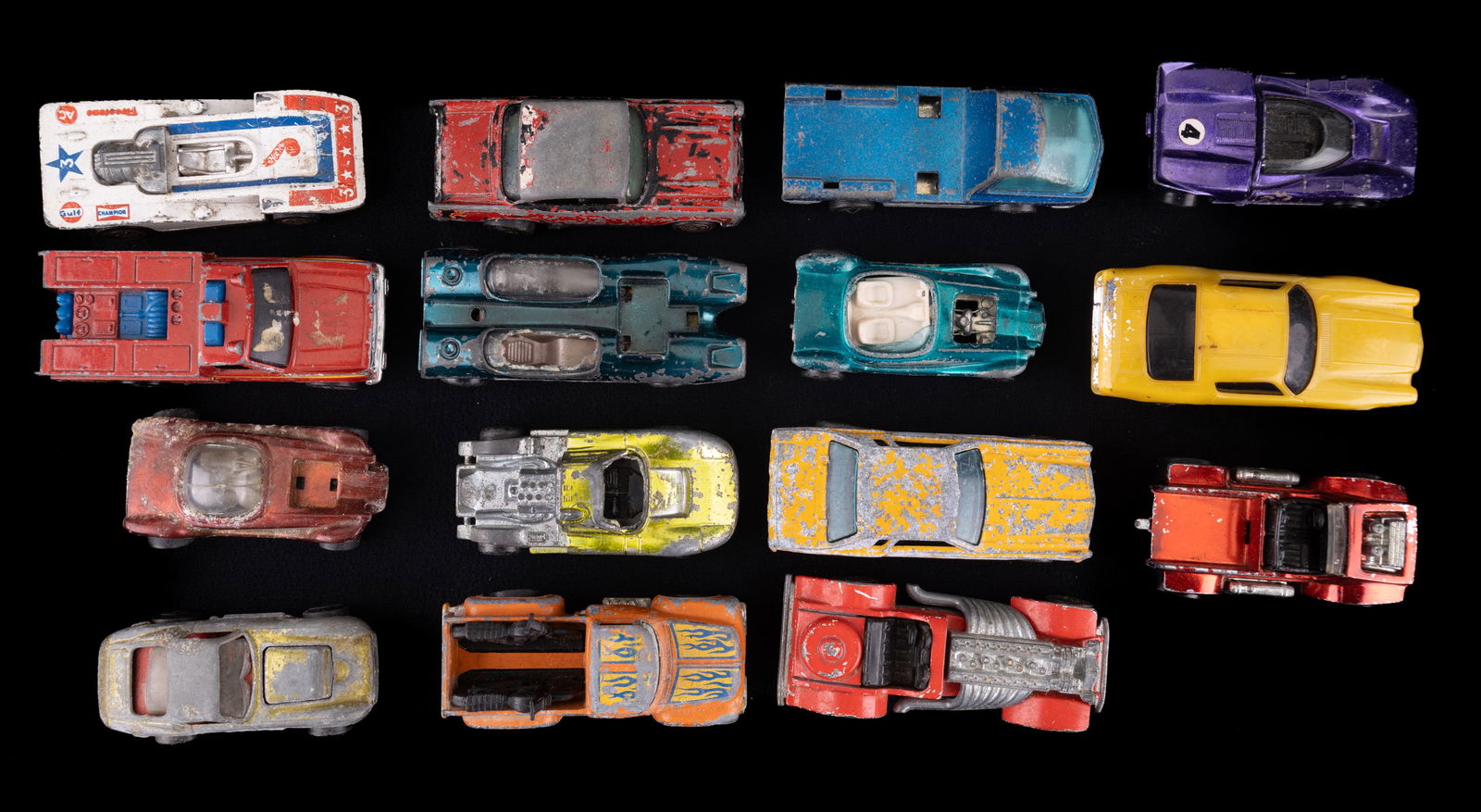 15 Red Line Hot Wheels, Parts & Restoration: Group of 15 red line Hot Wheels, all with signs of use, some good for parts and restoration. Some cars have signs of oxidation / calcification.