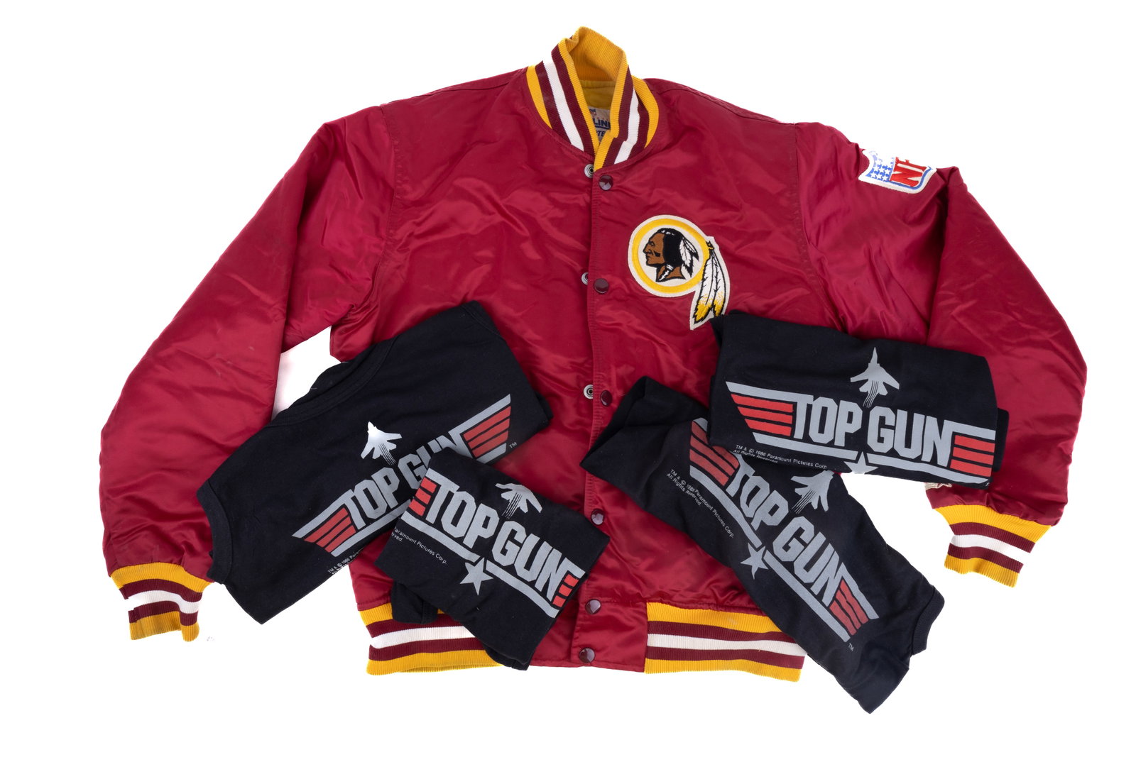 Vintage Women's Redskins Jacket & More: Vintage Proline Starter 1980s era Washington Redskins bomber varsity style jacket and four vintage 1986 Paramount Top Gun tank tops. All women's size small.