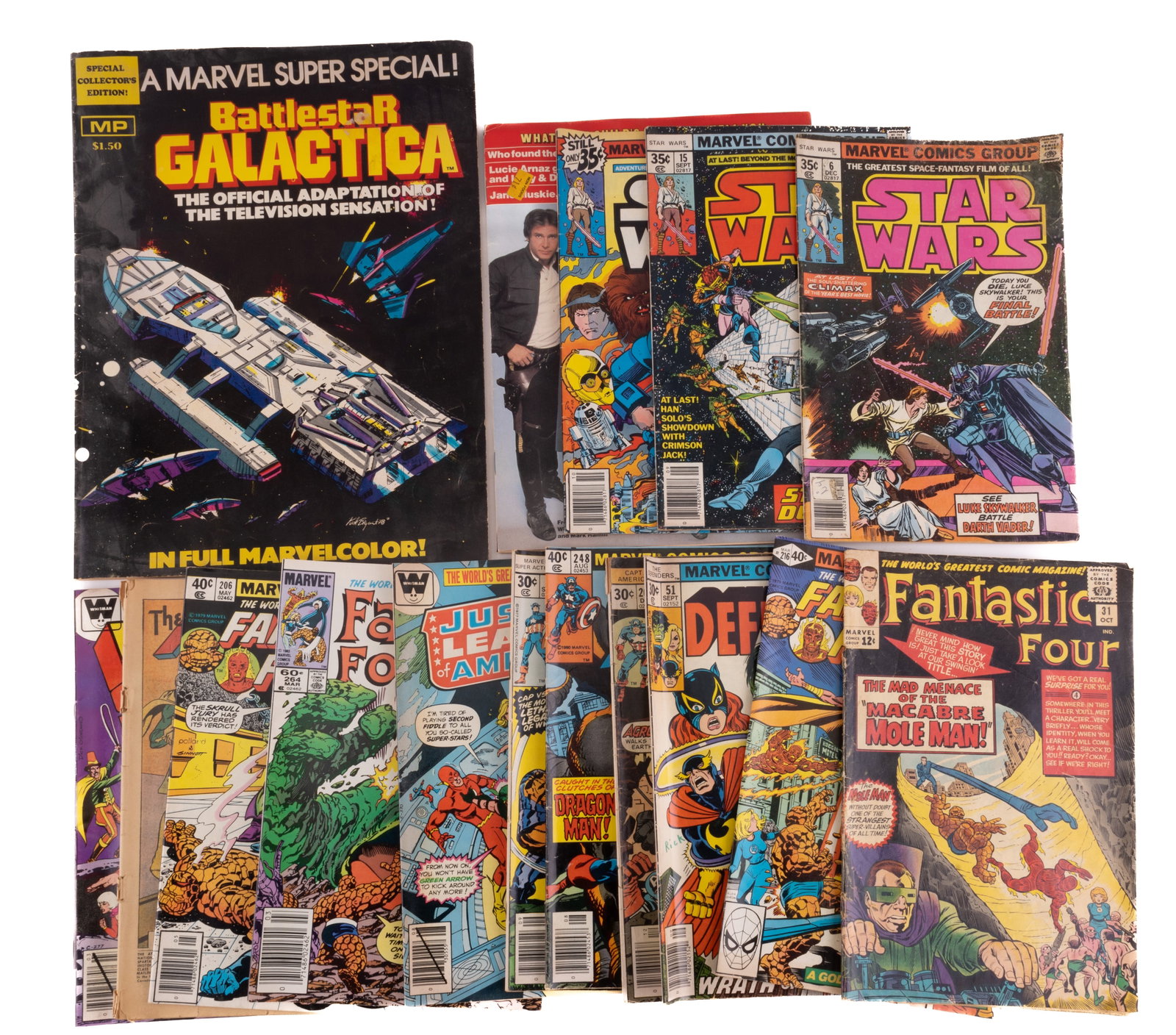 Star Wars, Captain America, Atom & More Comics: Lot of 16 vintage comic books including Star Wars, Defenders, Captain America, Fantastic Four, Justice League, Atom and Legion of Super Heroes. Not graded.