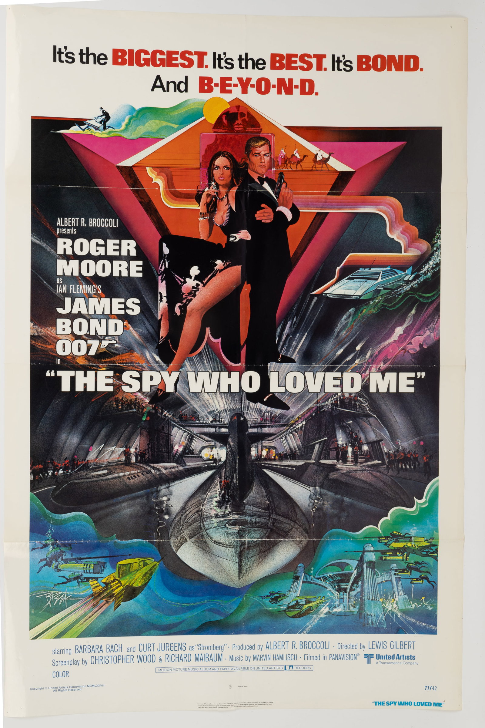 James Bond "Spy Who Loved Me" Vintage 1977 Poster: Vintage 1977 James Bond: The Spy Who Loved Me" movie poster. One sheet folded poster, measuring approx 27" x 41" when unfolded.