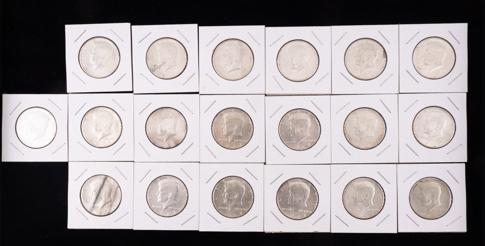 U.S. Kennedy Half Dollar Coins (19) Yrs 1965-7: 19 Kennedy 1/2 dollar coins including 1965, (4) 1966 and (14) 1967. Have low silver content.