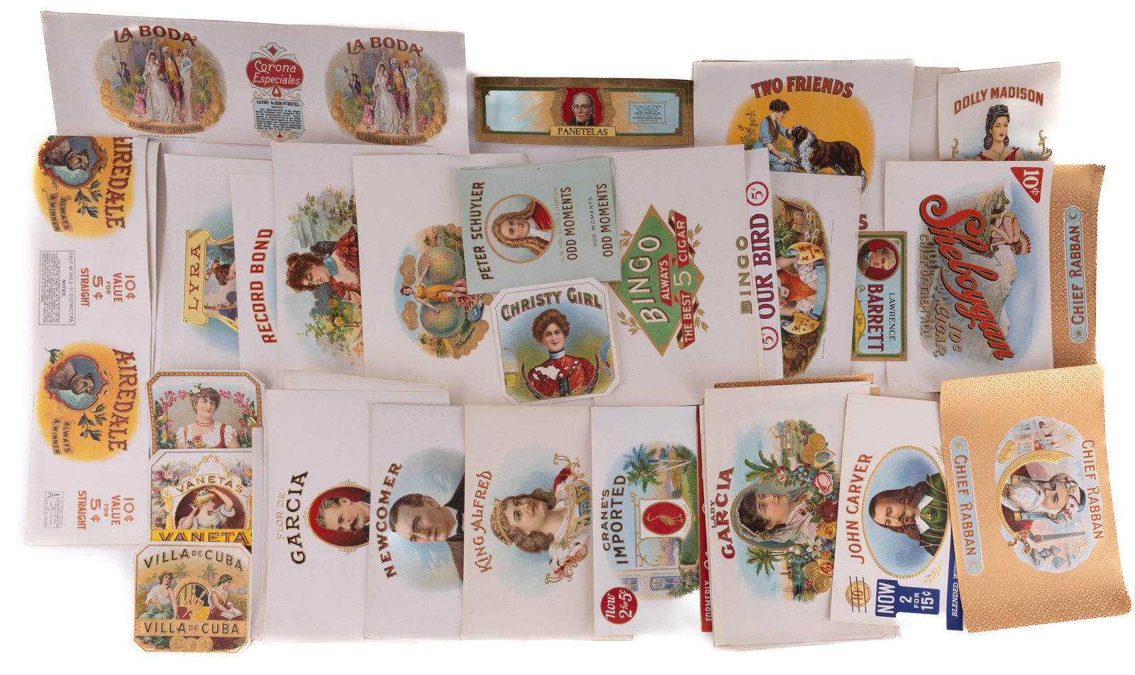 Cigar Box Labels & Ephemera: 75+ cigar box labels of various brands.
