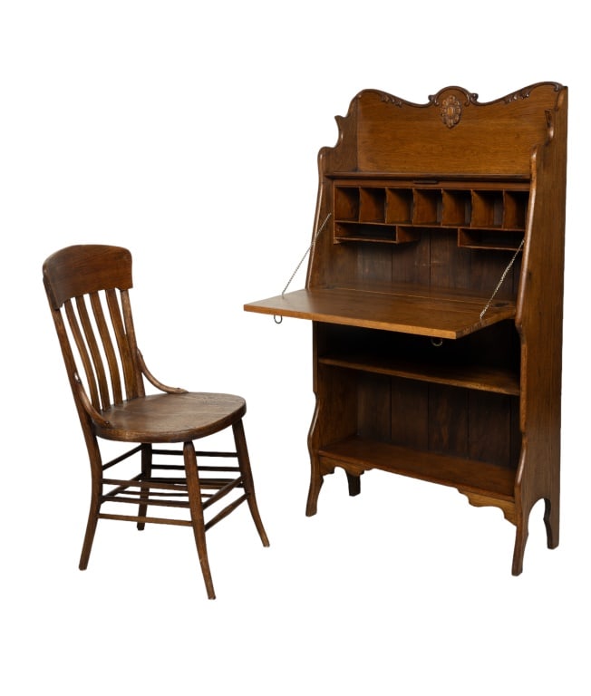 Oak Slant Front Desk and Oak Chair (1 of 5)