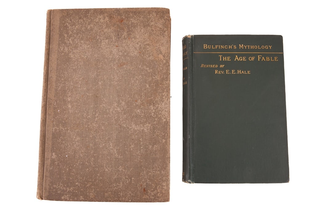 19th C Bulfinch's Mythology, Wilberforce's Battles: 1899 Volume 1 first edition book "The Great Battles of All Nations" by Archibald Wilberforce, published by Peter Fenelon Collier & Son, New York. Cover and page edges have wear, some discoloration on