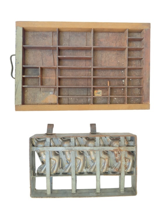 Antique Wooden Printer's Tray & Candy Mold (1 of 7)
