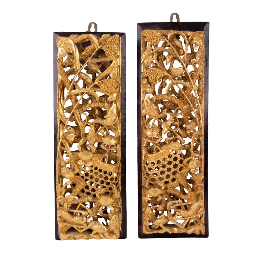 Two Chinese Gilded Wood Marine Scenes (Marked) (1 of 11)