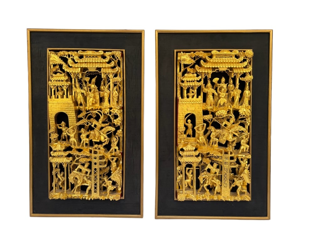 Pair of Chinese Gilded Wood Carving Plaques (1 of 6)