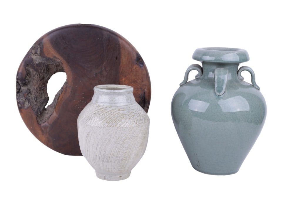 Burl Wood Candle Holder & 2 Vases (1 of 12)