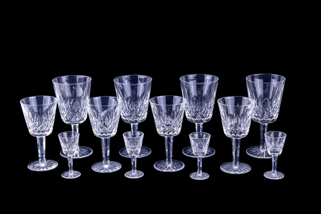 Goblets & Cordial Glasses: 4 goblets approx. 7" H, 4 goblets approx. 6" H, 4 glasses approx. 3 1/2" H.