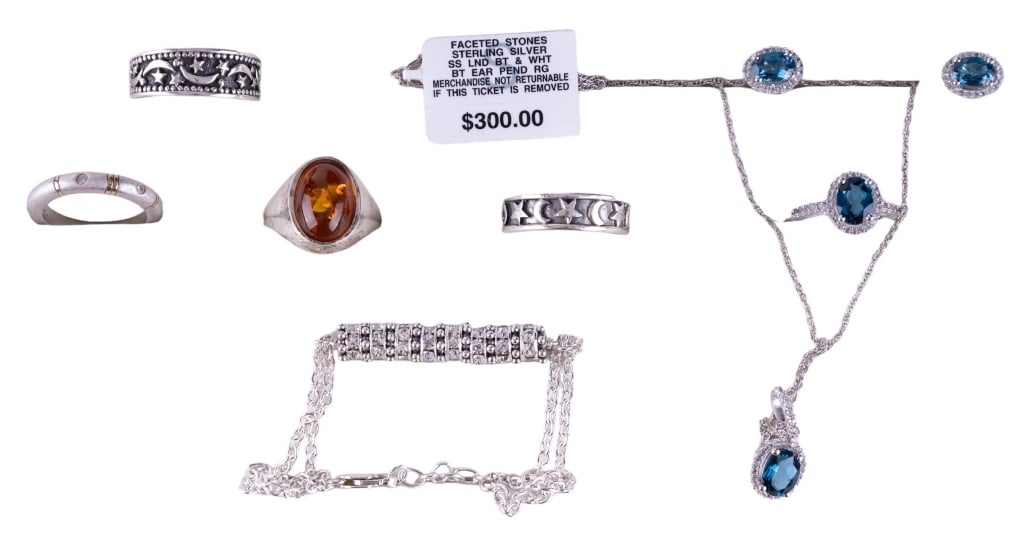 Blue Topaz / Diamond Parure, Amber, Sterling (1 of 12)