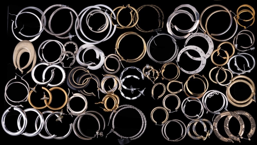 40+ Silver Tone & Gold Tone Hoop Earrings: 40+ pairs of gold tone and silver costume hoop earrings.