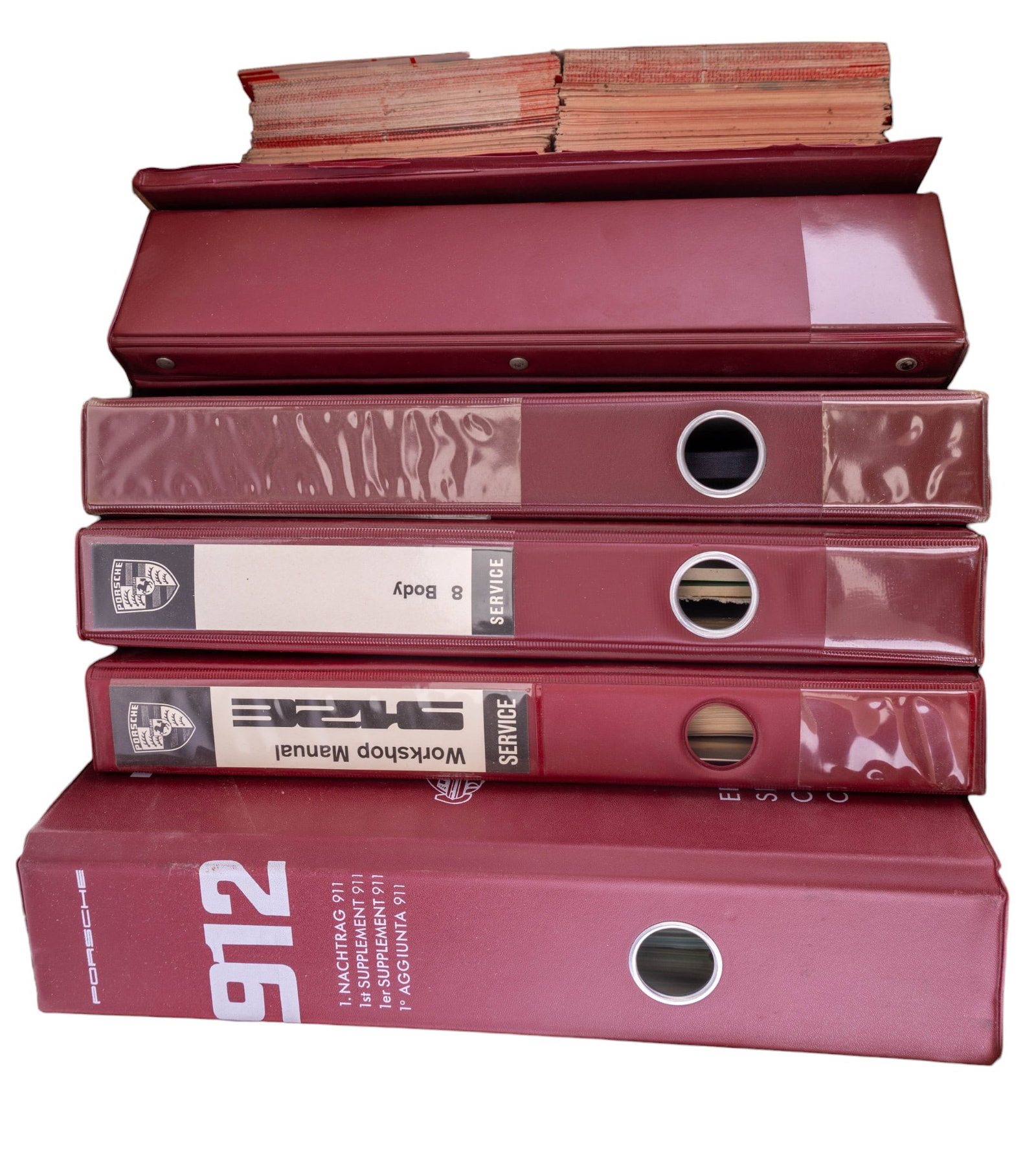 Porsche Service Manuals 912, 912E, 924, 928, & 930: There are service manuals to the Porsche 912, 912E, 924, 928, & 930 with Turbo Carrera. Lot also has approx. 200 1958 Porsche Technician ephemera in German.