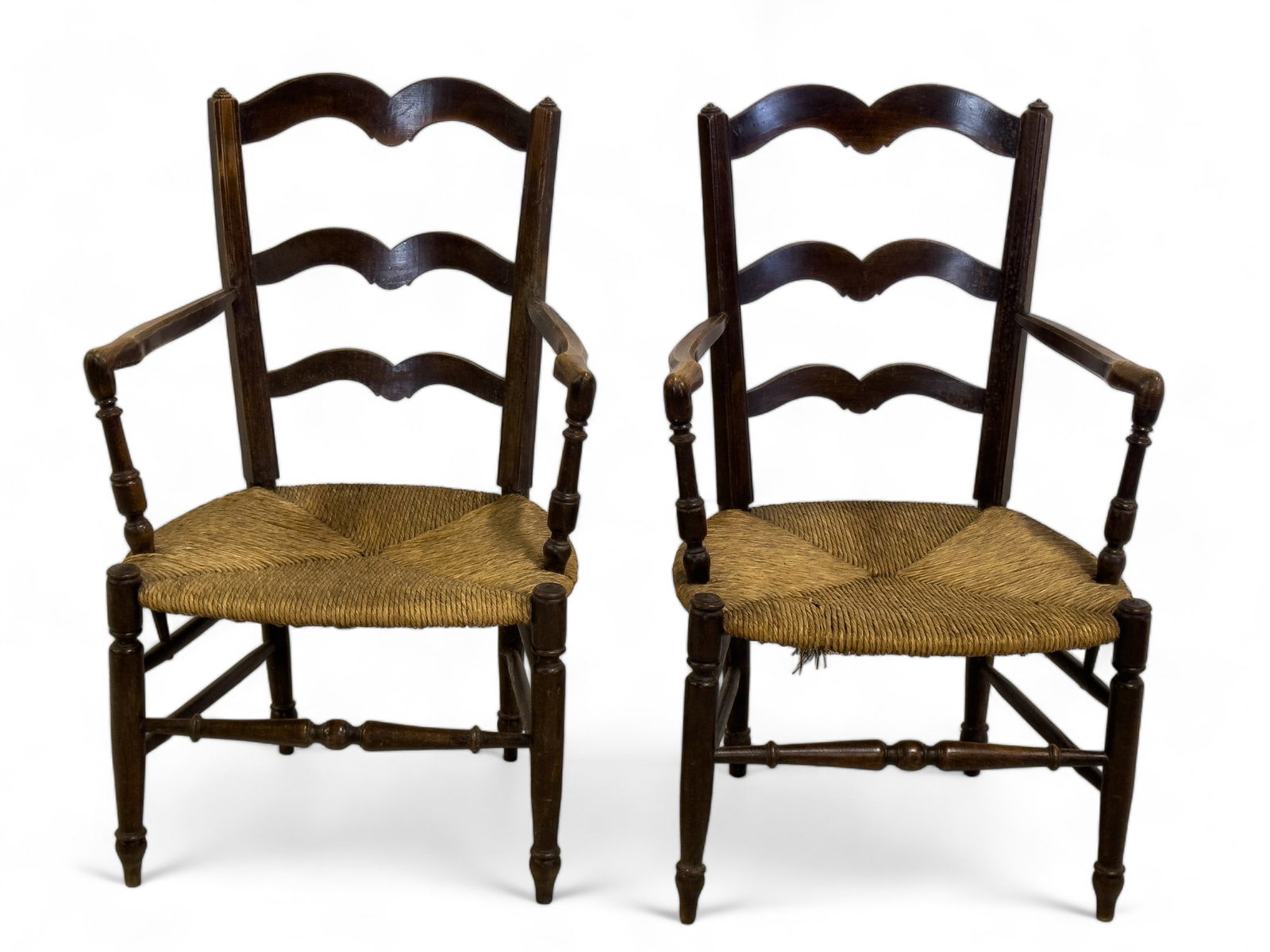 19th C French Rush seat ladder-back chairs: seat high is 15" over all height is 35.75"