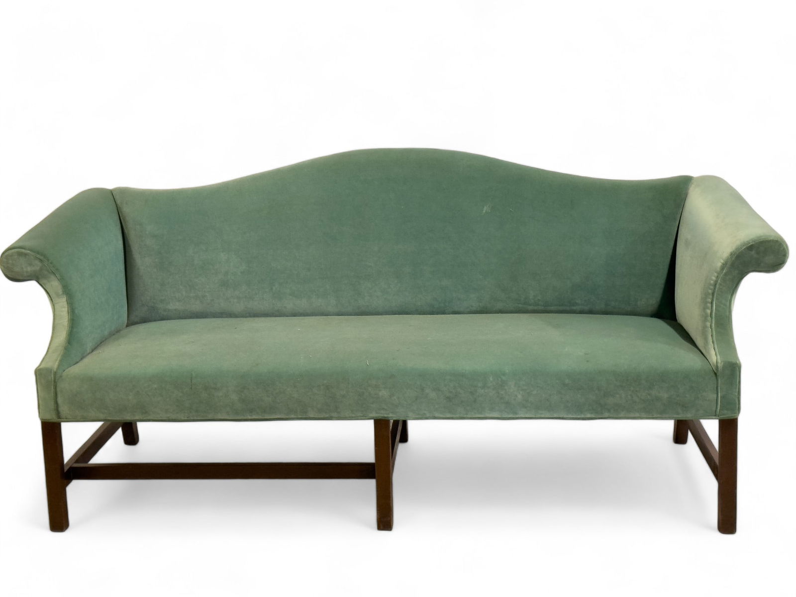 Period Chippendale Sofa: 37.5"h x 83" w x 31"d and is missing a stretcher