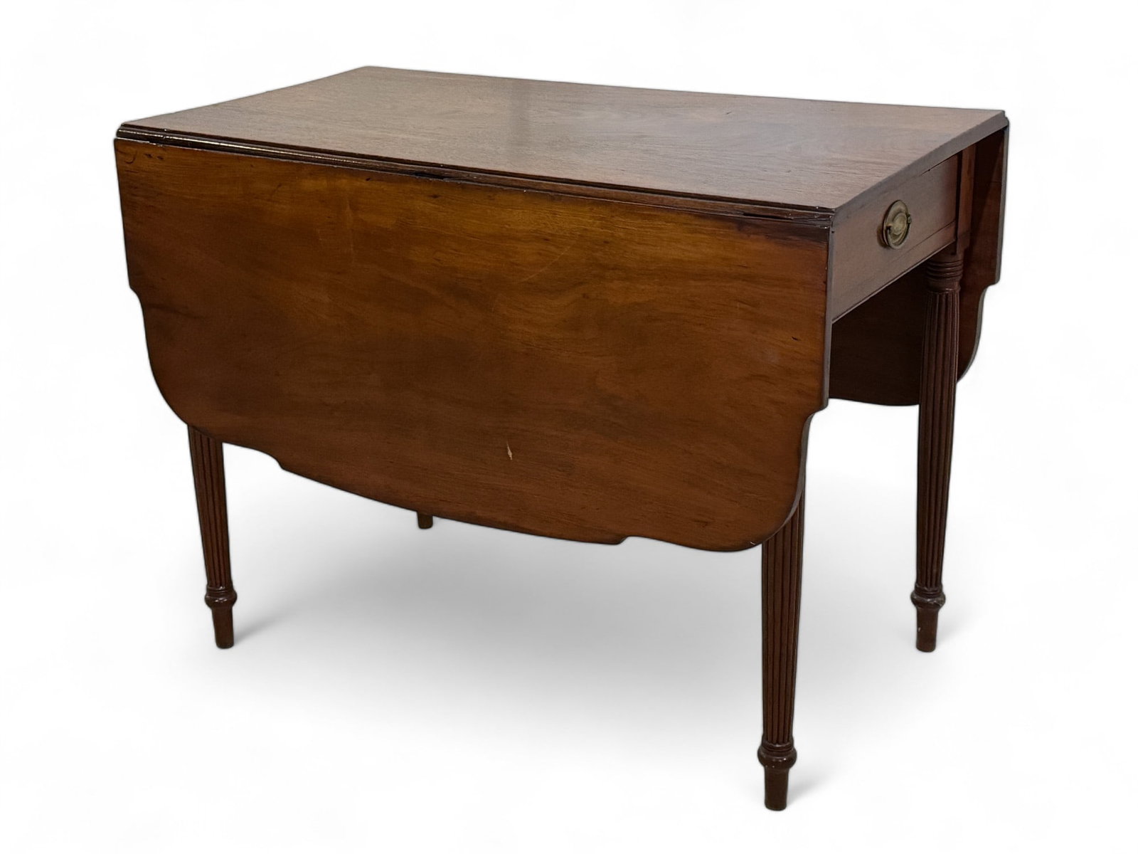 Philadelphia Mahogany Sheraton Breakfast Table: This is a 19th C Sheraton period table measuring approximately 20" x 38" closed and 20" x 60" open with original hardware and stands 28.5" high