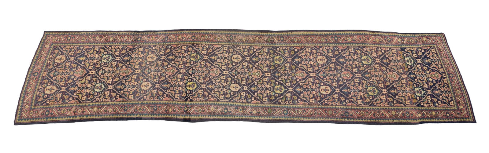 Antique/Semi-Antique Persian Runner: Approx. 16'x3'8" Persian runner with blue color tone, color variation. Condition is good, as seen in photos.