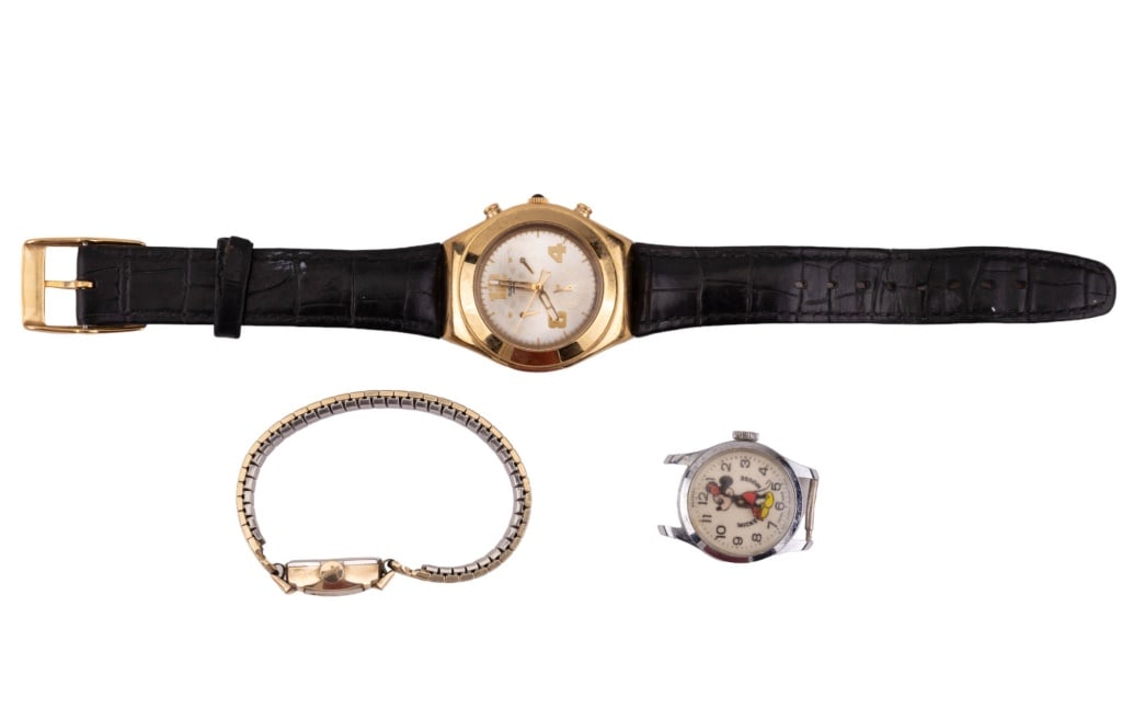 Early Swatch & Mickey Mouse Disney Watches: Early Swatch Irony water resistant patented watch from Swatch watch craze period, Disney Mickey Mouse Bradley Walt Disney watch and vintage Benrus in as found conditions.