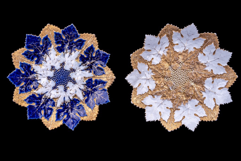 Meissen Porcelain Leaf Plates: Meissen Porcelain Leaf Plates each measuring approx 9.5" diam.
