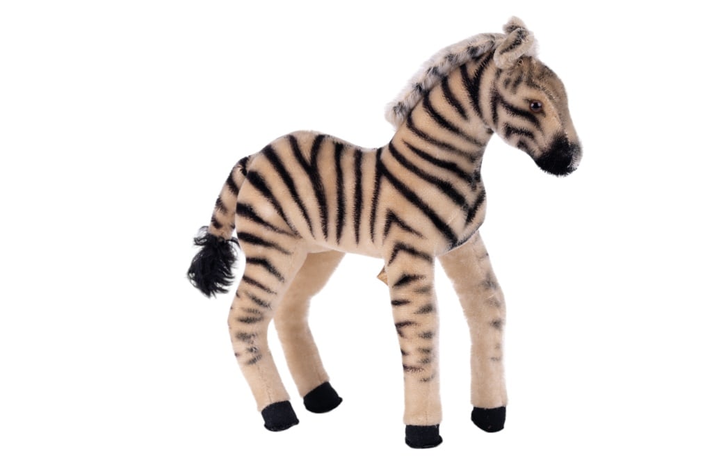 1950s / 1960s Original Steiff Mohair Zebra: Original Steiff mohair zebra dated circa 1950s / 1960s. The Steiff ear button is intact but the yellow tag had been previous removed. Germany tag intact on leg.