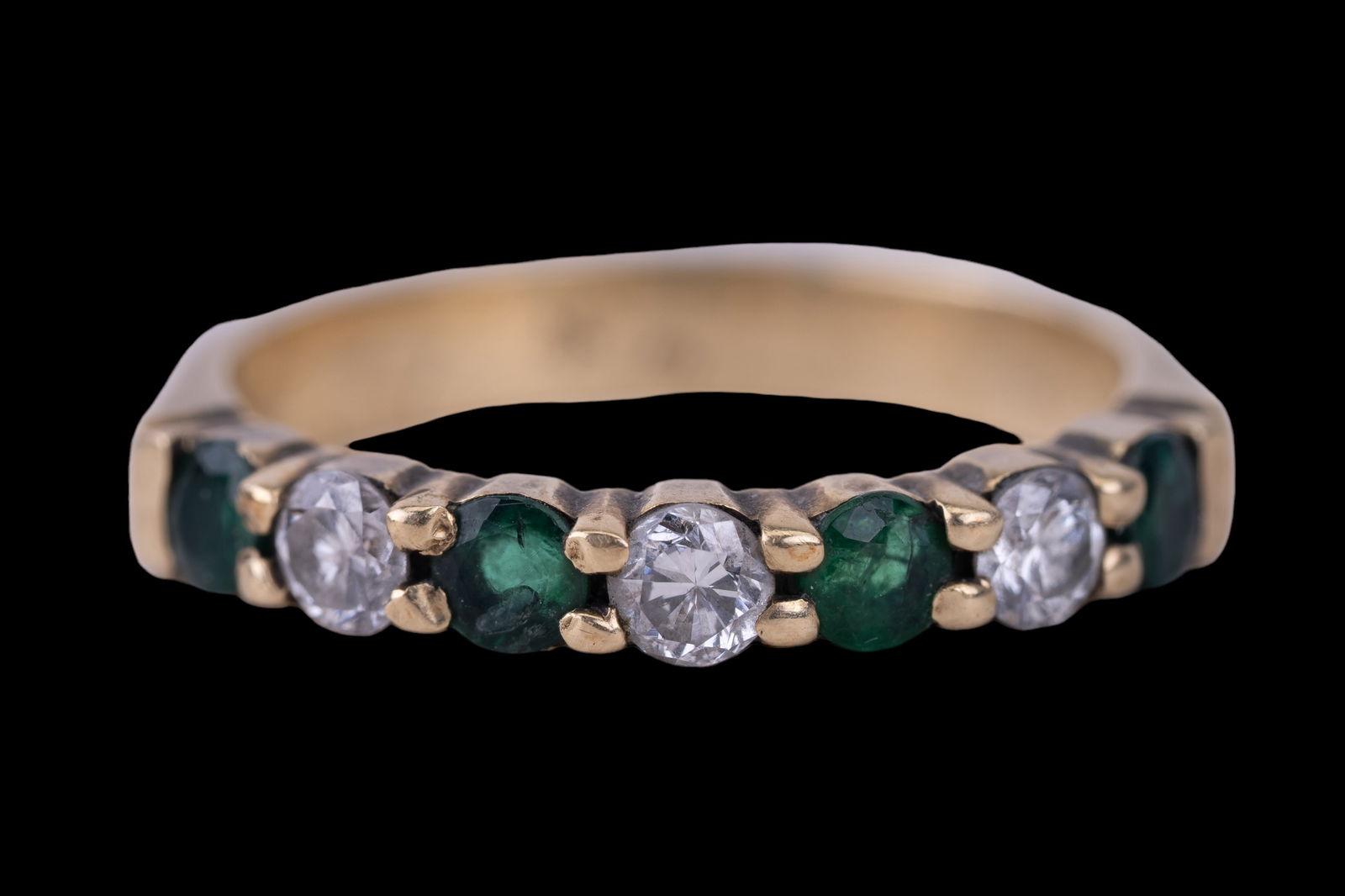 14K Gold Diamond Emerald Child's Ring: 14K gold child's ring with 4 real emeralds and 3 diamonds. Ring approx size 3. Comes with original ring box. Approx 1.8g.