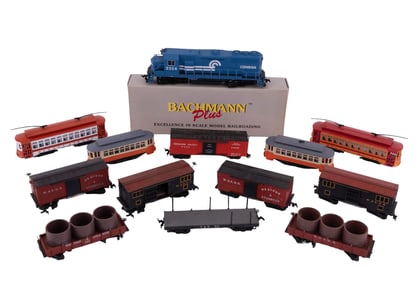 Vintage HO Model Train Engine, Cars, & Trollies