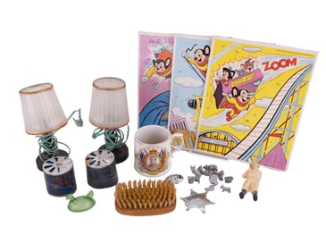 Vintage Celluloid BBall Figure, Spin Lamps, Toys