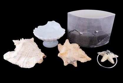 Sea Themed Grouping w/ Porcelain Shells and Others