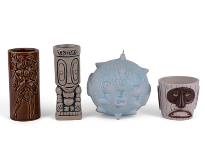 Large Blowfish Ornament & 3 Tiki Mugs