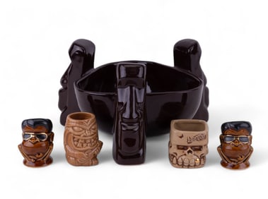 Trader Vic's Bowl & Tiki Shot Mugs (5 Pcs)