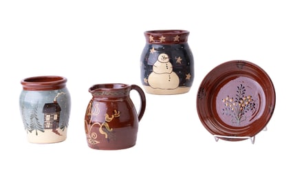 Signed Redware Pottery (4 pieces)