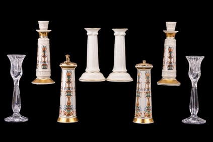 Porcelain Candle Sticks and Salt & Pepper Mill