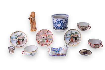 20th C Asian Porcelain Cups, Saucers, More
