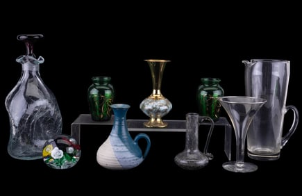 Mid Century Modern Crystal, Brass, & Pottery