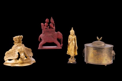 Wood Carved, Gold Gilt & Brass