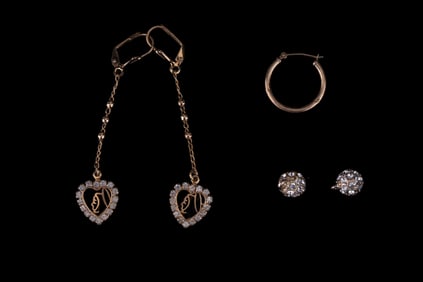 10K Gold Earrings & Gold Tone Charms