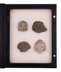 Framed Mayan & Asian Pottery Face Artifacts
