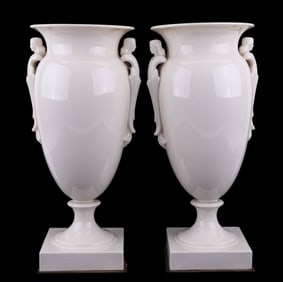 White Porcelain Urns / Lamp (Pair)