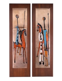 MCM Copper Plate Enamel Art Pair