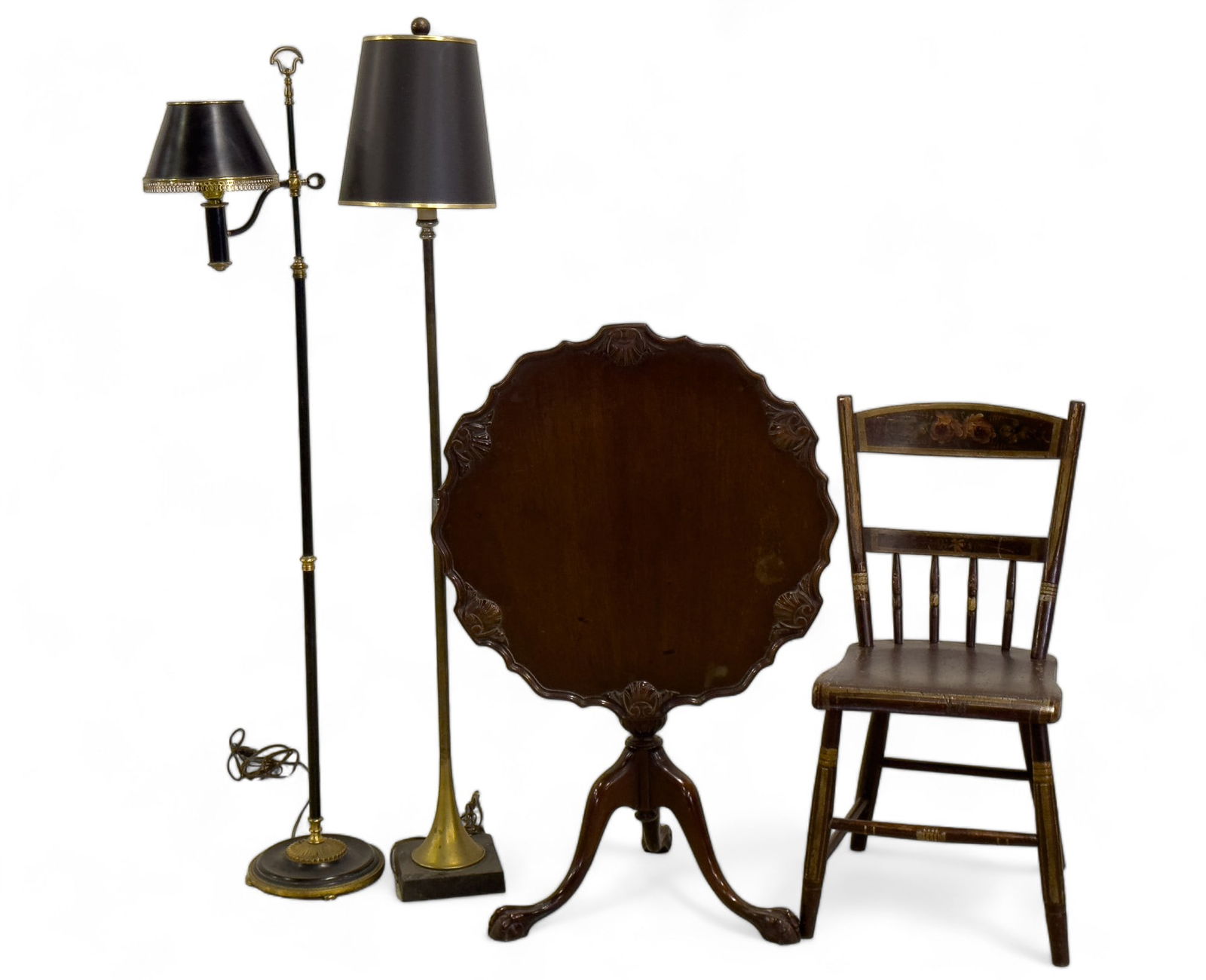 Ferguson Pie Crust Table, Chair, 2 Floor Lamps (1 of 10)