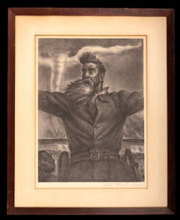 John Steuart Curry "John Brown" Signed Lithograph: John Steuart Curry "John Brown" limited edition signed original lithograph dated 1939 from the Associated American Artist series. Art measures approx 10.75" W x 14.75" H and frame measures approx 17.2