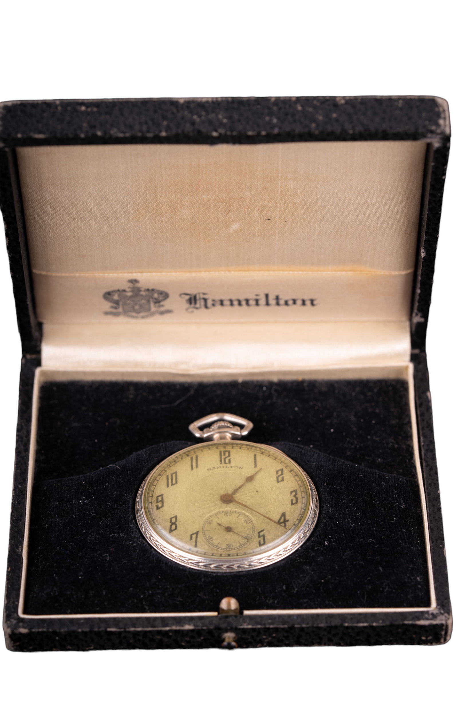 Hamilton Antique Pocket Watch: Hamilton circa 1920's I7J 912 movement white gold fill pocket watch in working order with original case.