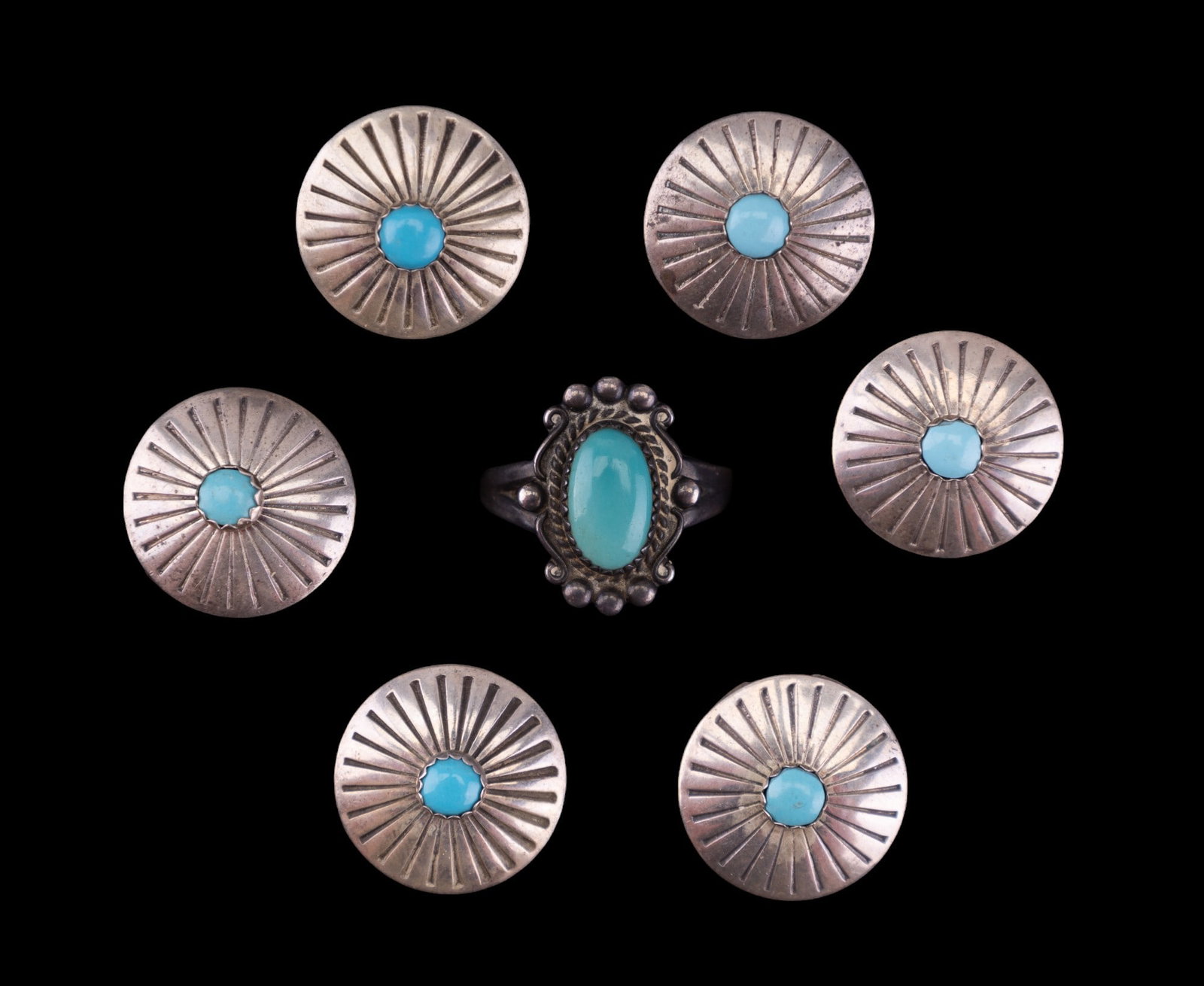 Native American Sterling Button Covers & Ring (1 of 7)