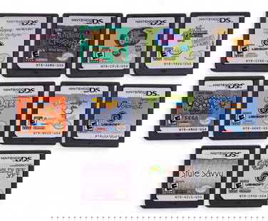 Nintendo DS Games (10): 10 Nintendo DS game cards including names Touch & Roll, Style Savvy, Hannah Montana Music Jam, Dogz, Pet Shop, Animal Crossing, Imagine Fashion Designer New York, Wildlife Vet, DolphinZ, Super